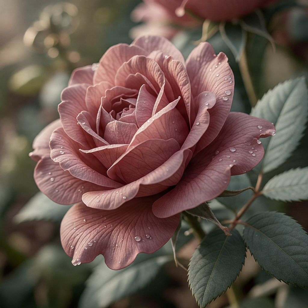 Close-up of a blooming wild rose in soft, ethereal lighting